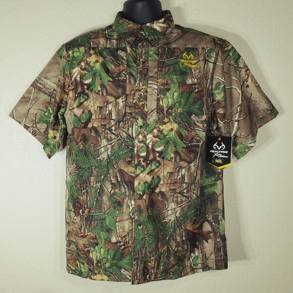 Realtree Mens Hunting Guide Shirt M XtraGreen Camo Short Sleeve Ripstop - Picture 9 of 13